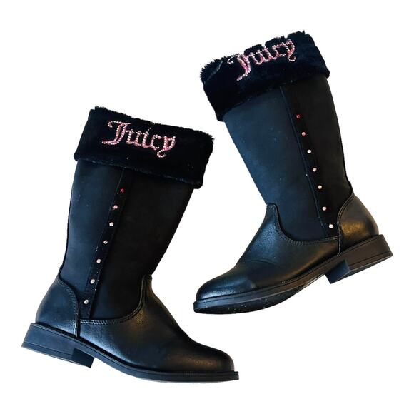 Juicy Couture LOOMIS BOOTS Little Girls 12 Black Vegan Suede Warm Sherpa Fur NEW - Picture 2 of 9